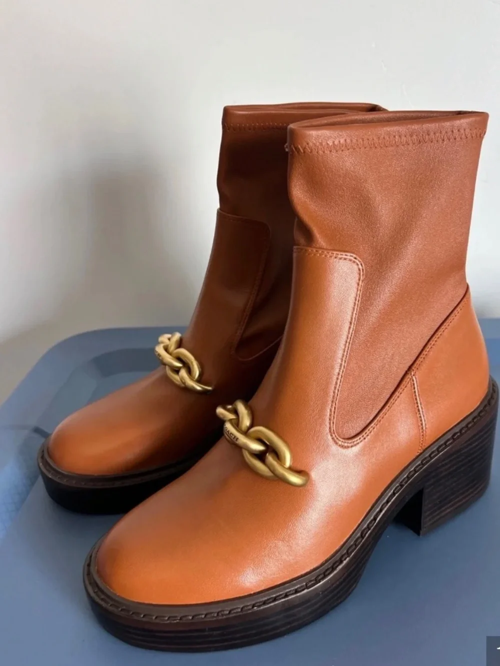 New COACH Women's Kenna Pull On High Heel Burnished Boots